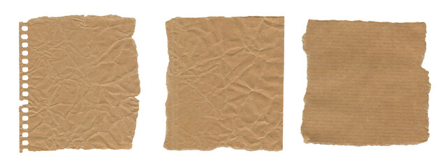 Set of Crumpled Paper Sticky Notes with Torn Edges. Vintage Aesthetic for Scrapbooking and Collages, Isolated on Transparent Background