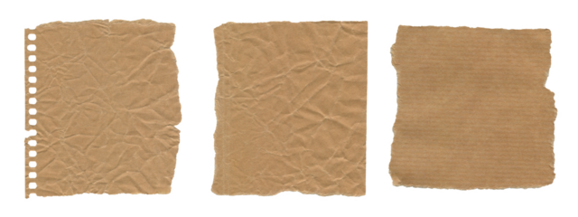 Set of Crumpled Paper Sticky Notes with Torn Edges. Vintage Aesthetic for Scrapbooking and Collages, Isolated on Transparent Background