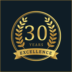 30 Years of Excellence – Golden Anniversary Badge with Ribbon and Laurel Wreaths