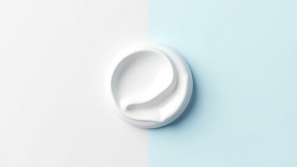 Teeth Whitening Foam. Minimalistic white ceramic bowl with wooden spoon, top-down view, perfect for kitchen decor, food photography, recipe blogs, white and pastel blue background, soft natural light