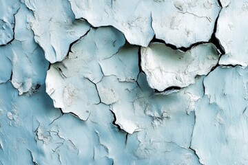 Close-up view of aged, cracked, light blue paint.