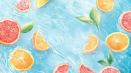 Watermelon Orange Grapefruit Summer Fruit Illustration