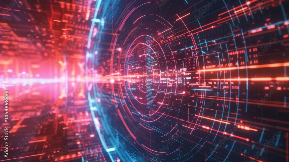 Poster digital shield with tech lines around it