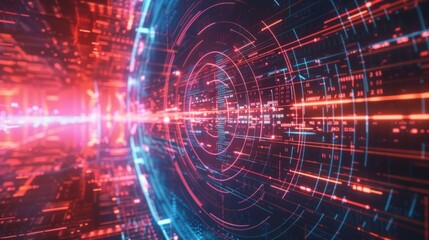 Obraz premium Digital shield with tech lines around it