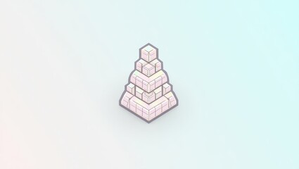Tetrio. Minimalist pastel pink pyramid stack toy, educational wooden blocks arranged in geometric shape, ideal for kids learning, nursery decor, soft gradient background, calm and creative atmosphere