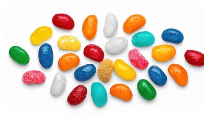 colorful jelly beans on white background for easter design, candy branding, food packaging, digital marketing, and festive print media use graphic

