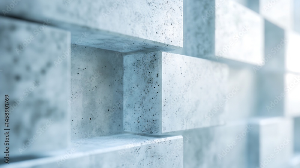 Fototapete Abstract architectural background featuring a close-up view of light blue concrete blocks, showcasing a textured surface and geometric pattern. Ideal for modern design projects. : Generative AI