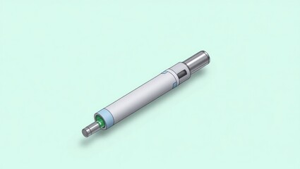 White electronic vape pen with metallic mouthpiece and button, vaping device isolated on pastel turquoise background, technology gadget for smoking alternative, modern minimalistic design concept