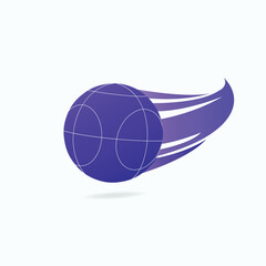 Blue bocce ball with curved motion trails, symbolizing speed, energy, and sports action on a white background.
