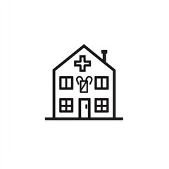 Simple outline drawing of a hospital building