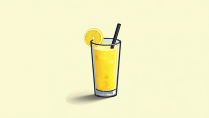 Thc lemonade. Refreshing yellow lemonade glass with ice and lemon slice, straw inserted, summer drink for picnic or party, light background, bright and cheerful mood, healthy beverage concept