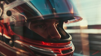 Close-Up POV of Focused Formula 1 Driver Inside Racing Helmet During Intense Moment