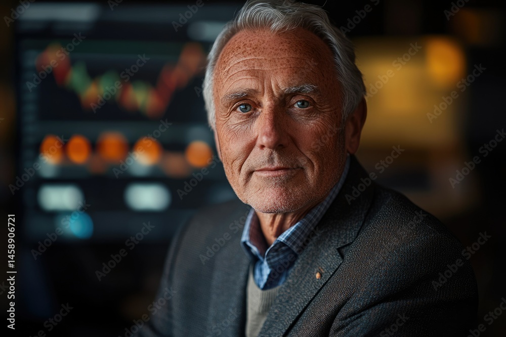 Aufkleber portrait of a senior man with a thoughtful expression, possibly a businessman or executive, in front