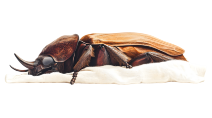 Detailed Rhinoceros Beetle on White Background - Professional Insect Photography