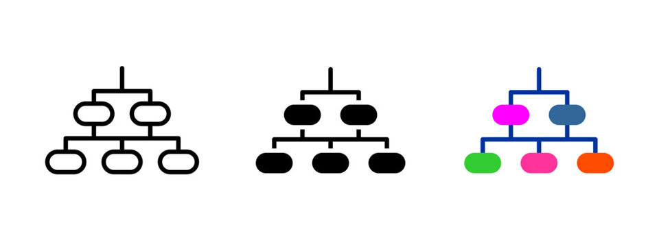Hierarchy icon. Multilevel organizational chart with nodes vector illustration. Business structure and corporate levels symbol. Management system and workflow diagram sign. Team organization pictogram
