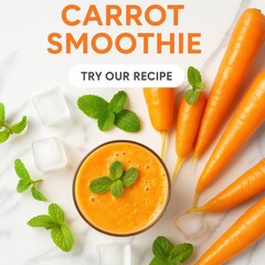 Carrot Smoothie Promotional Banner. food blogs, recipe websites, smoothie bar advertisements, social media promotions, and healthy lifestyle campaigns.