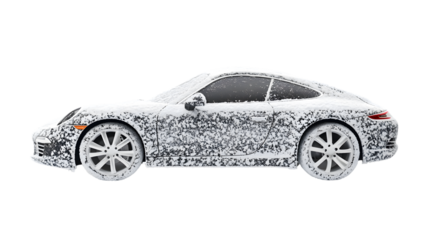 Frozen Snow Covered Car in Urban Setting - Winter Auto Transportation Scene