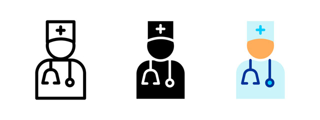 Doctor icon. Medical professional with stethoscope and uniform vector illustration. Healthcare in hospital or clinic. Symbol of medicine, patient care and health services. Medical expert pictogram.