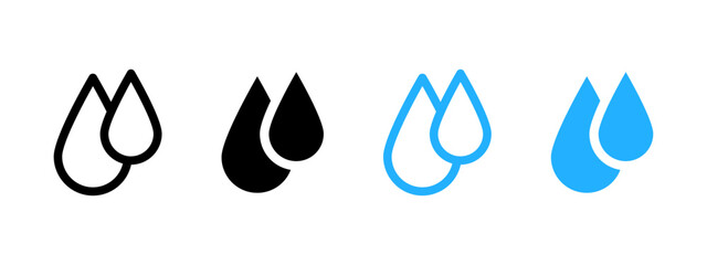 Water drops icon. Two overlapping liquid droplets vector illustration. Hydration and freshness environmental symbol. Fluid, clean water and purity sign. Aqua moisture pictogram.