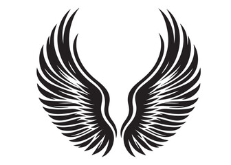 vector silhouette angel wings logo silhouette, black angel wings logo icon design vector, flying eagle bird wing vector silhouette, wings logo icons vector silhouette design on white background.