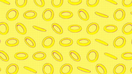 A looping background pattern of hand drawn sketch style objects on a yellow background.