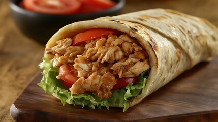 Close up of a freshly made delicious chicken shawarma roll
