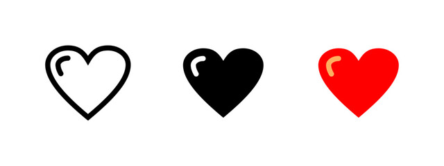 Heart icon. Classic love heart with glossy highlight vector illustration. Used for romance and affection symbol. Passion, emotion and care sign. Relationship pictogram.
