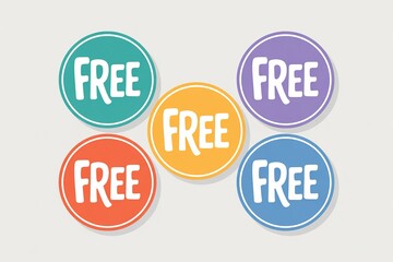 Colorful free badge sticker circle set adds cheerful vibe on a neutral background
