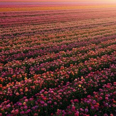 Vibrant Ranunculus Flower Field at Sunset