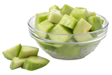 A glass bowl of  Chayote png image .