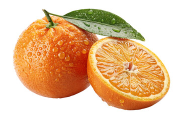 Juicy orange with water droplets a half cut showing its vibrant segments against a black background