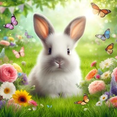 "Spring's Fluffy Blossom: A Bunny's Day in Bloom"