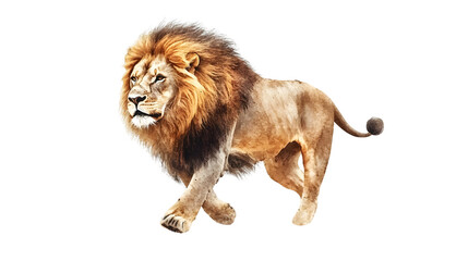 Obraz premium Majestic Lion Walking Watercolor Style Forward Wildlife Nature Art