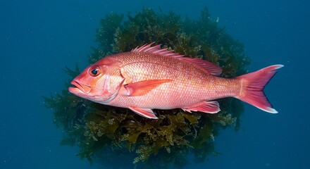 Red Snapper Swimming Near Seaweed Underwater Marine Life Exploration Adventure