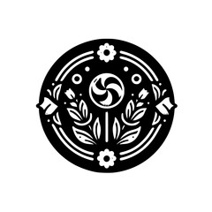 Circular Black & White Sweet Treat and Floral Design, Vector Illustration