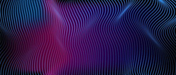 Concept artificial intelligence AI technology bg design, Abstract 3d dot wavy halftone background, Futuristic cyber big data particles. Vector illustration.