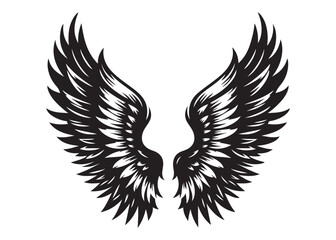 vector silhouette angel wings logo silhouette, black angel wings logo icon design vector, flying eagle bird wing vector silhouette, wings logo icons vector silhouette design on white background.
