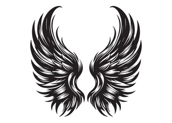 vector silhouette angel wings logo silhouette, black angel wings logo icon design vector, flying eagle bird wing vector silhouette, wings logo icons vector silhouette design on white background.