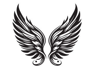 vector silhouette angel wings logo silhouette, black angel wings logo icon design vector, flying eagle bird wing vector silhouette, wings logo icons vector silhouette design on white background. © Adobe design