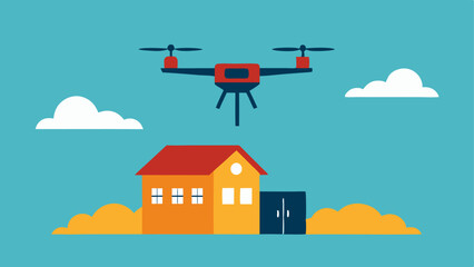 Obraz premium Emergency Supplies A drone descending toward a small rural schoolhouse with a delivery of educational materials or emergency supplies.