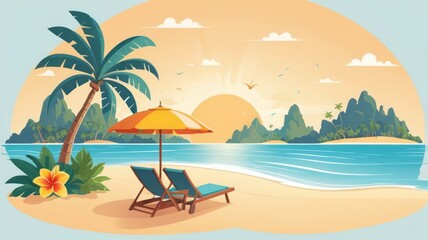 Obraz premium Summer vacation on a tropical island flat logo icon simple