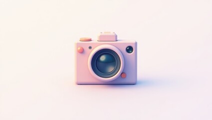 Timestamp Camera. Vintage pink camera with large lens close-up, capturing nostalgic moments, perfect for photography blogs, retro themes, creative projects, soft pastel background, minimalistic aesth