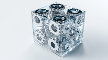 Interlocking Gears in a Glass Cube: A Symbol of Precision Engineering and Synergy