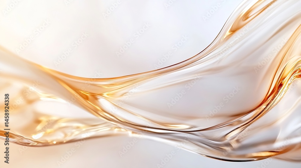 Poster Abstract flowing amber liquid, elegant curves and translucent texture, creating a luxurious and sophisticated visual effect, ideal for cosmetic or beauty product backgrounds. : Generative AI