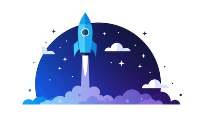 Rocket launch into night sky illustration