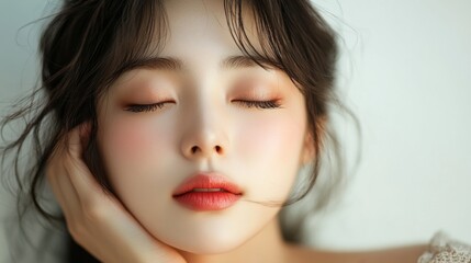 Young asian woman is getting filler her face,getting her lip filler by Plastic surgeon,Woman face being checked doctor hands to cosmetic surgery,rhinoplasty surgery in clinic.