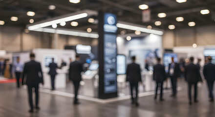 Business Professionals Networking at a Modern Trade Show Expo Event Exploring New Innovations and Technologies