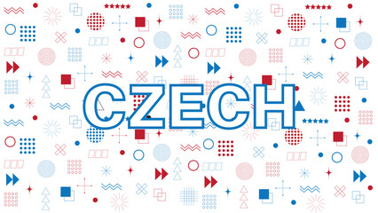 Abstract background geometric shapes and Czech country in Memphis style
