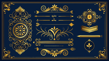 Luxury Gold vintage invitation vector set. Ornamental curls, dividers, Border design and golden components design for wedding invite, menus, certificates, boutiques, spa and logo 