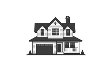 Spacious suburban-style home with garage, front porch, multiple gables, and large second-story windows, isolated on a transparent background